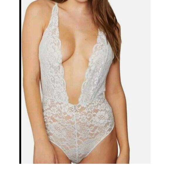 We Are HaH X FREE PEOPLE Coming In Haht Lace Bodysuit In Something Blue XS - Picture 1 of 7
